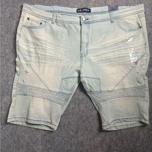 Phat Farm Jean Shorts Men's 44 Blue Denim Stretch Light Wash Mid Rise Distressed